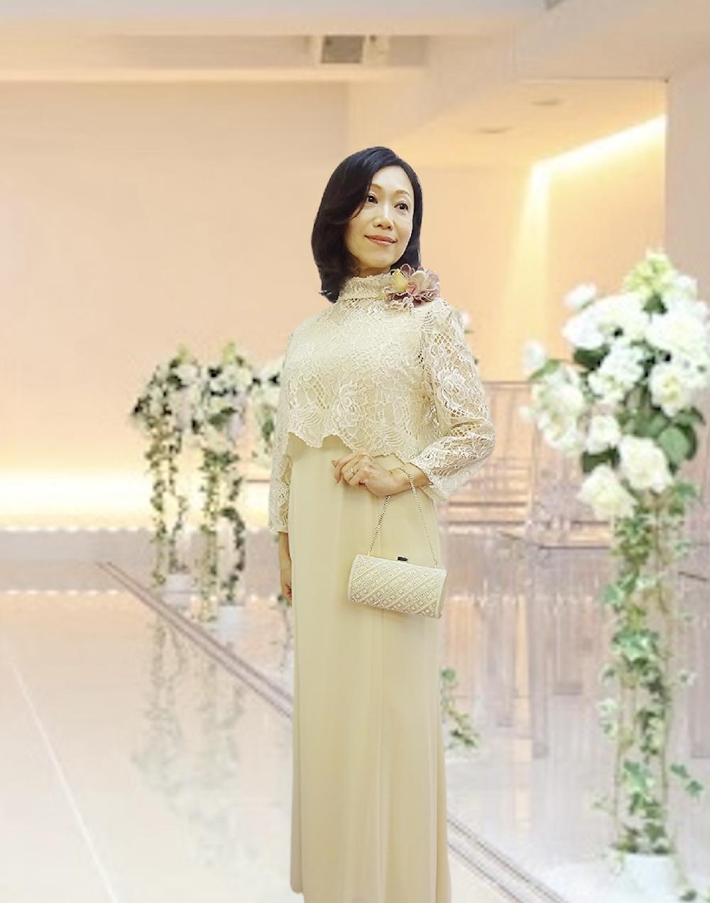 暖かく明るいカラーのロングドレス／クレアローズ