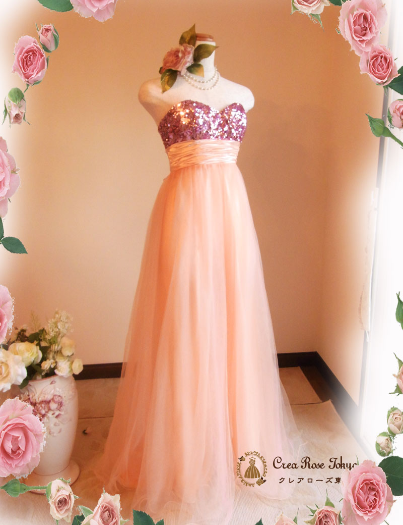 [ミリアピンク]ロングソフトピンクドレス　S～L　発表会、ステージ向け