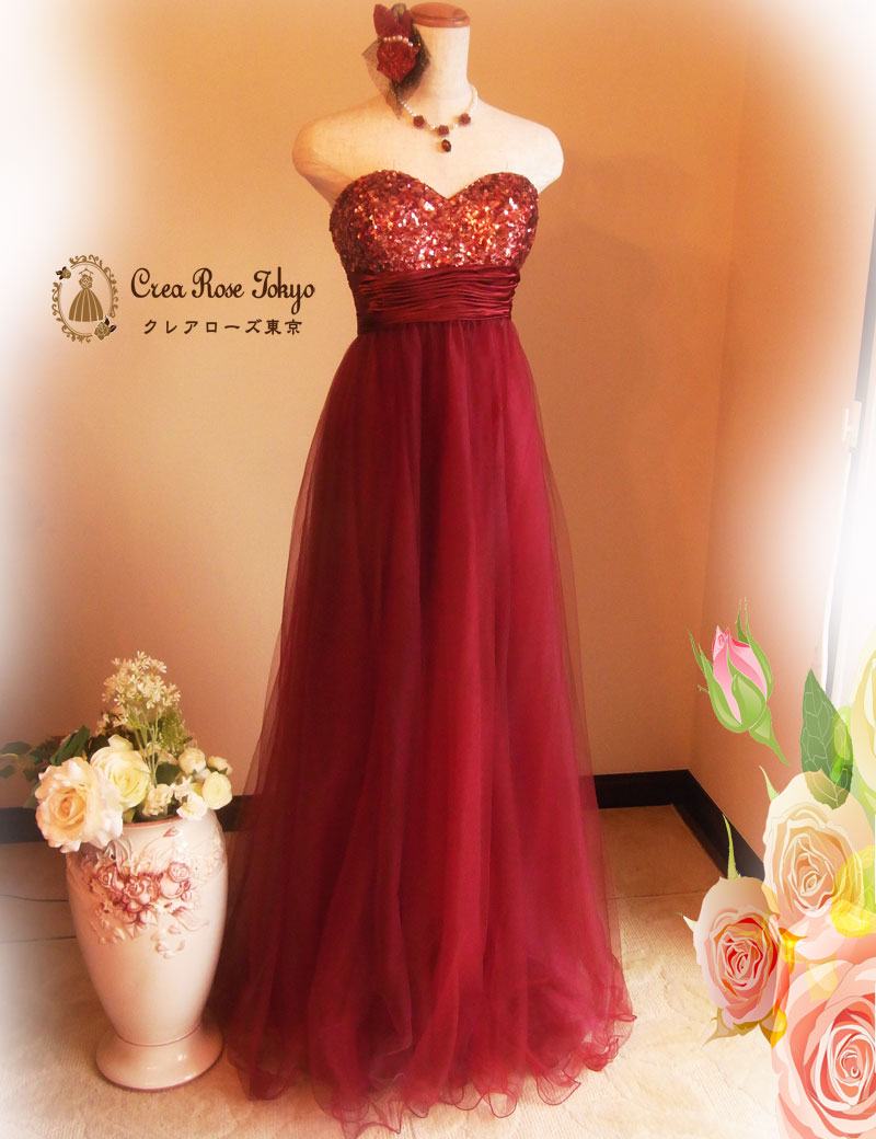 [レッドベレー]ロングソフト赤ドレス　S~M