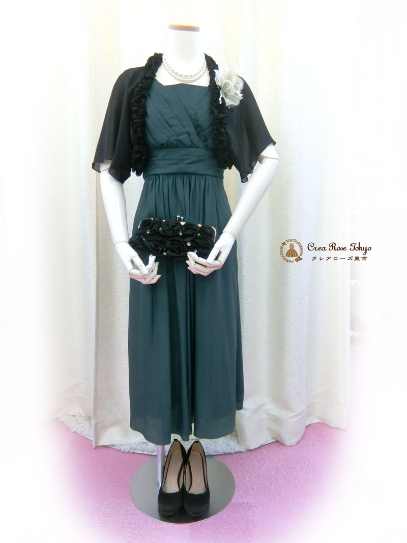 [ナナコグリーン]ミモレ丈上品パーティードレス