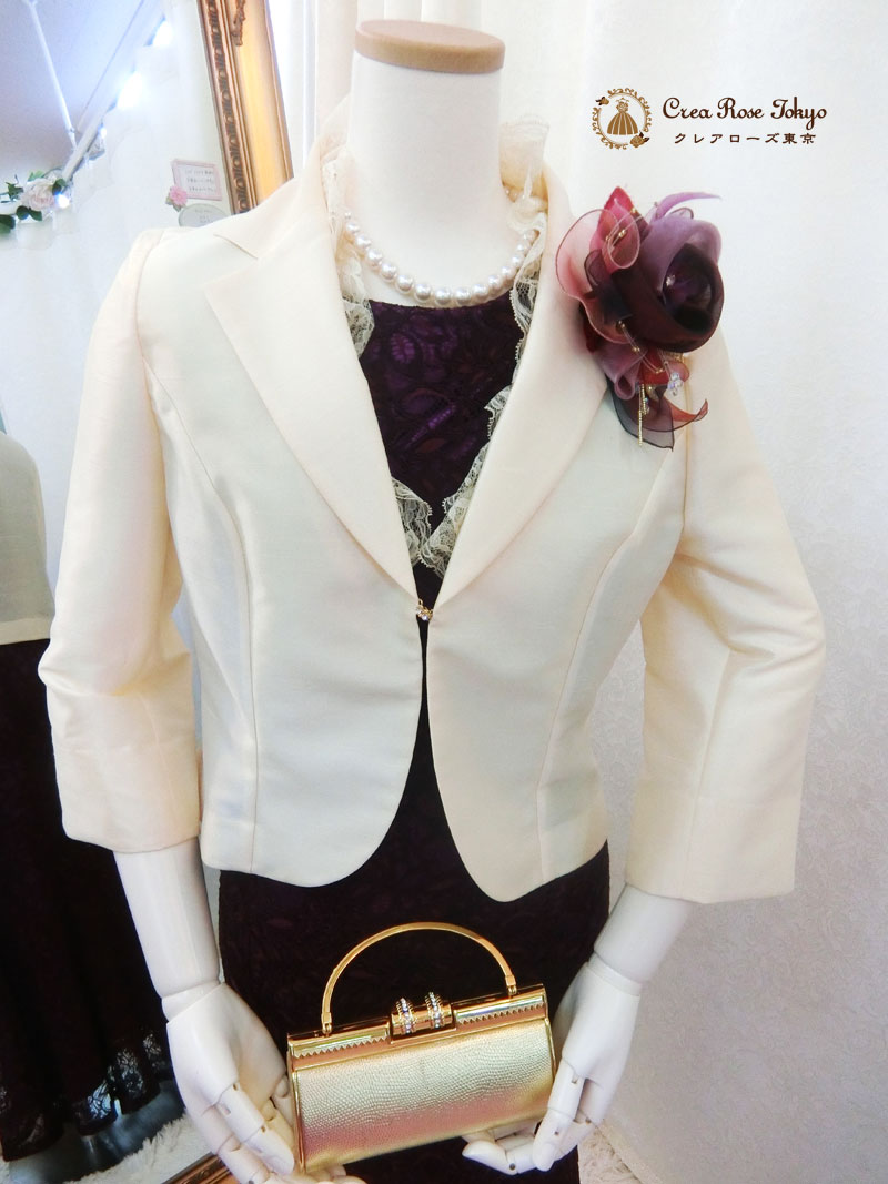 【クイーンボレロジャケット】レース付きミセスジャケット、叔母様祖母様クリーム