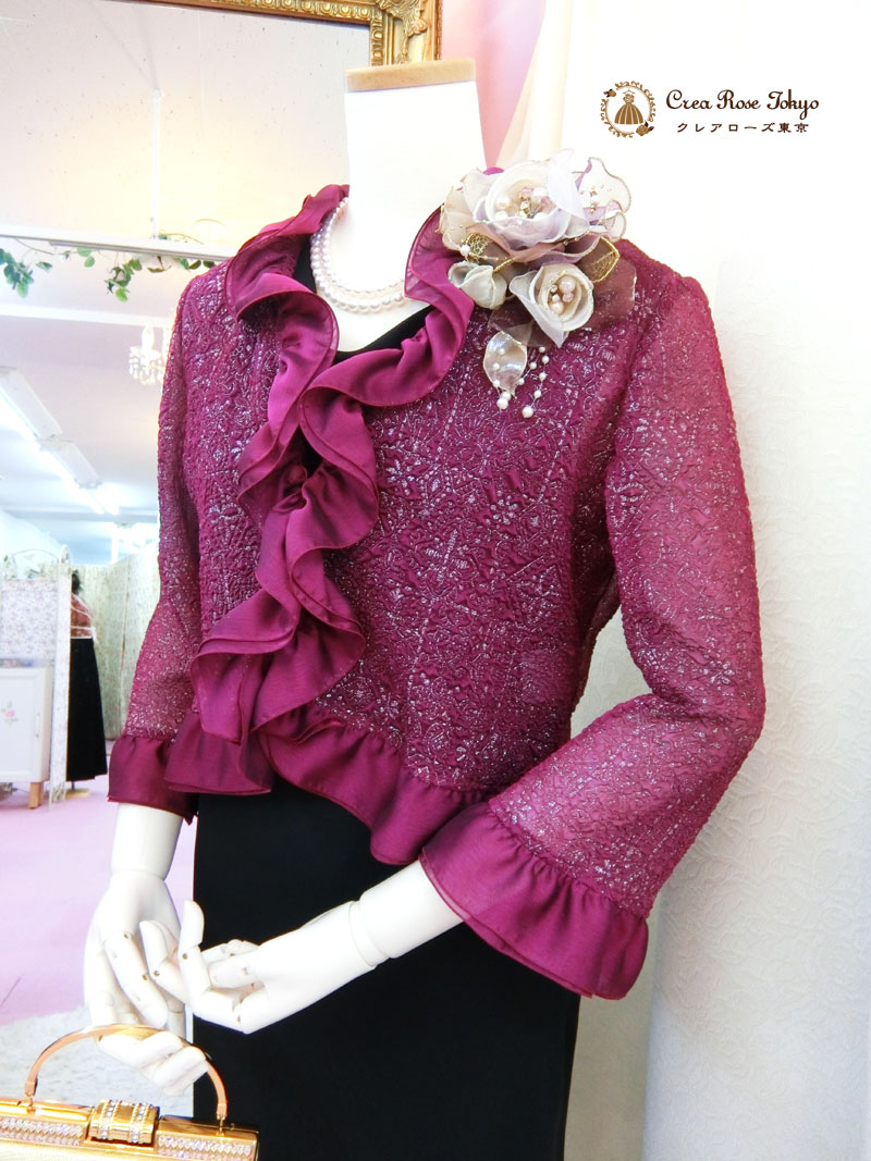 【プレファドールボレロジャケット】ワインカラーのミセスジャケット、叔母様祖母様