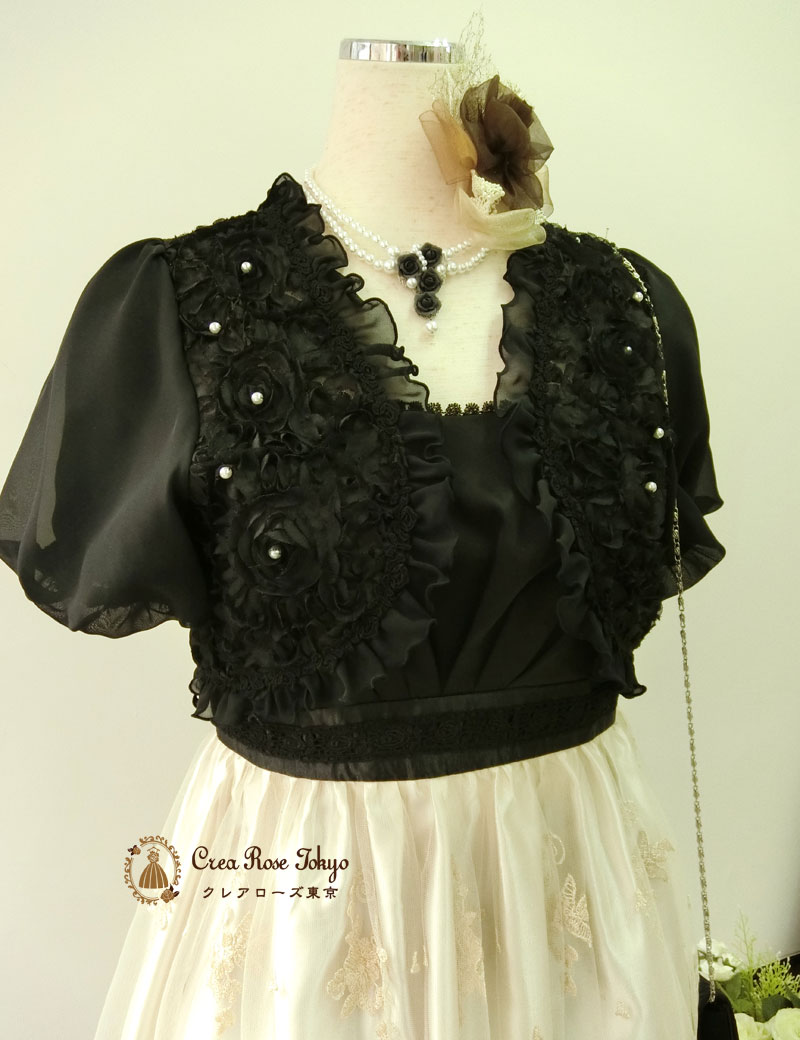 [花柄ブラックボレロ]お花とパールの主役ボレロ