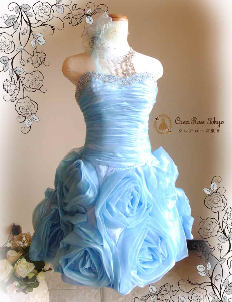 [シンデレラブルー]ビジュー豪華！ローズパーティードレス