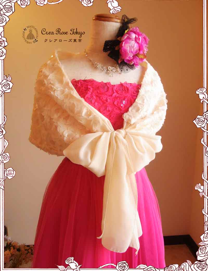 [ローズショール]可愛い薔薇のホワイトショール