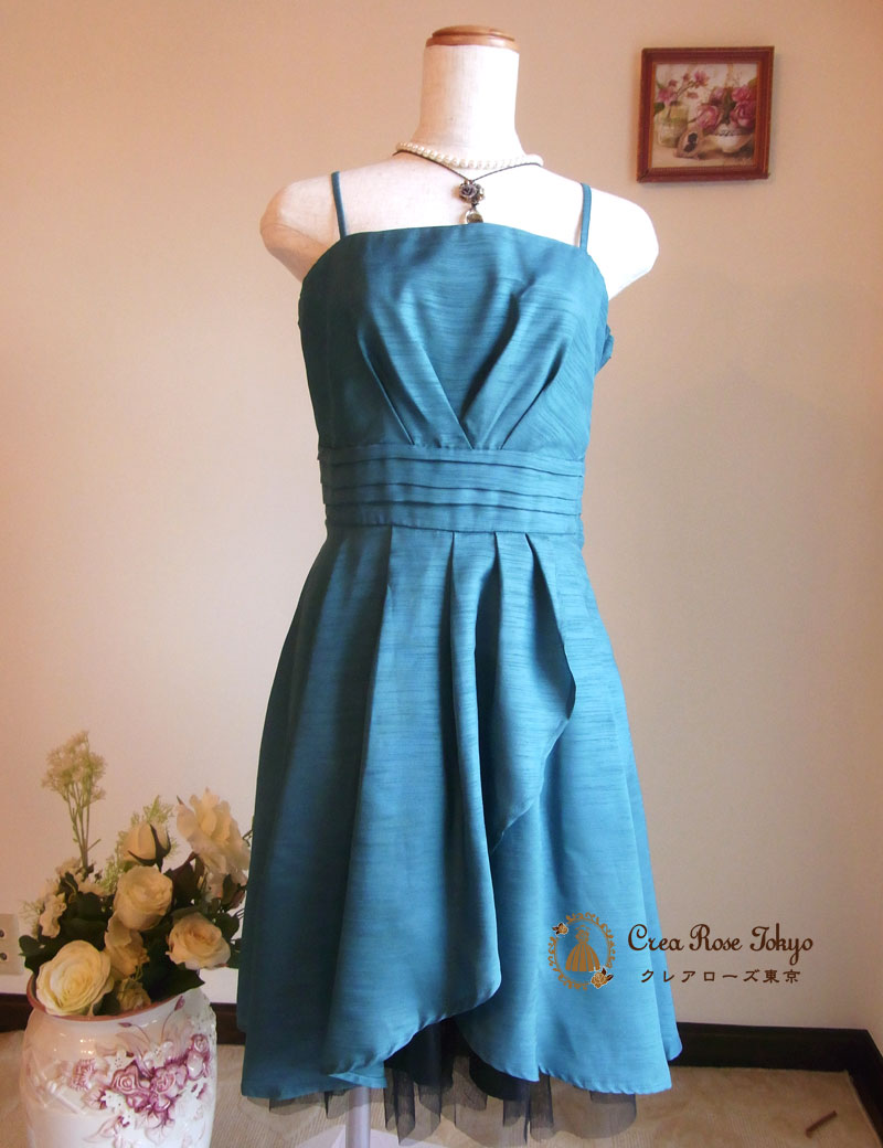 [サランヌ]シャンタンフレアパーティードレス　Lサイズ