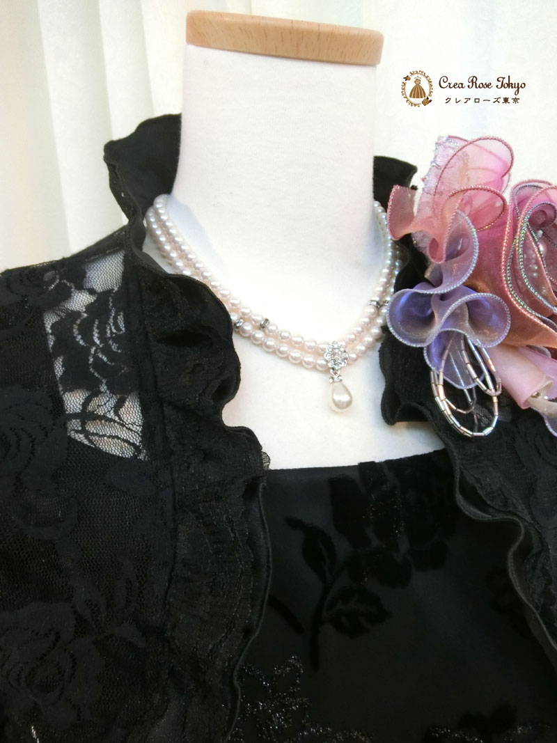 [ゴージャスパール2連]パールのパーティーネックレス　母親・ご親族様コーデに