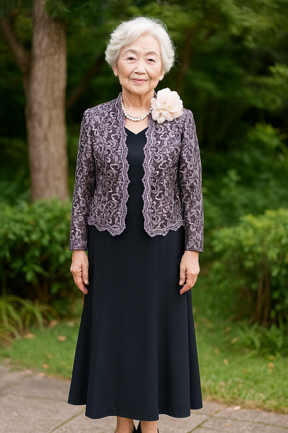 ７号シニアさまのフォーマルドレス結婚式、式典【クラリネットドレス+ ベルクラシカジャケット】親族結婚式