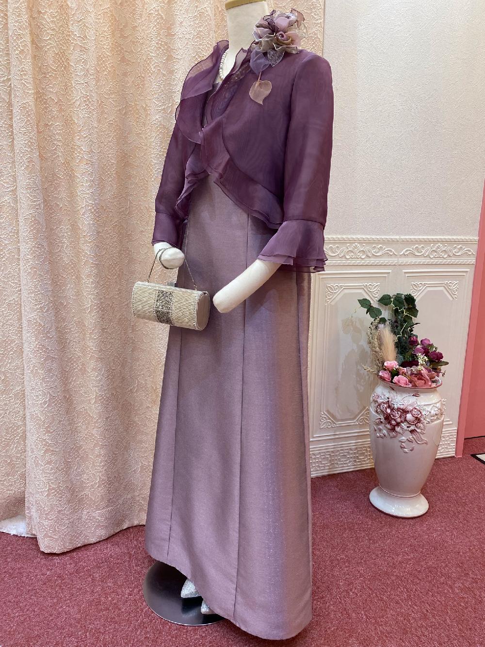 横浜元町　ライラックカラーのオリジナルロングドレス【ラティーナライラックドレス＋ベリカパープルボレロ】シンプルなAラインドレスと華やかなボレロで女性らしい装い