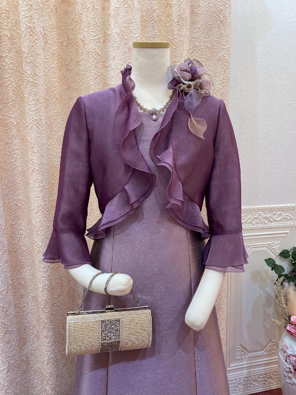 横浜元町　ライラックカラーのオリジナルロングドレス【ラティーナライラックドレス＋ベリカパープルボレロ】シンプルなAラインドレスと華やかなボレロで女性らしい装い