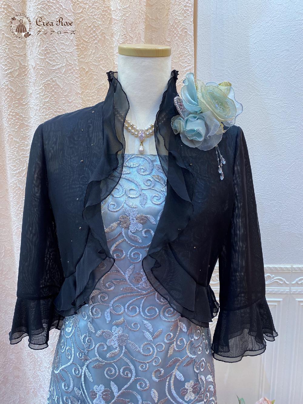 両店舗　レースとカラーが印象的なオリジナルドレス【ヘンリーガーデンドレス＋ブラックベリカボレロ】リゾートウエディングのお母様ドレスにお勧め