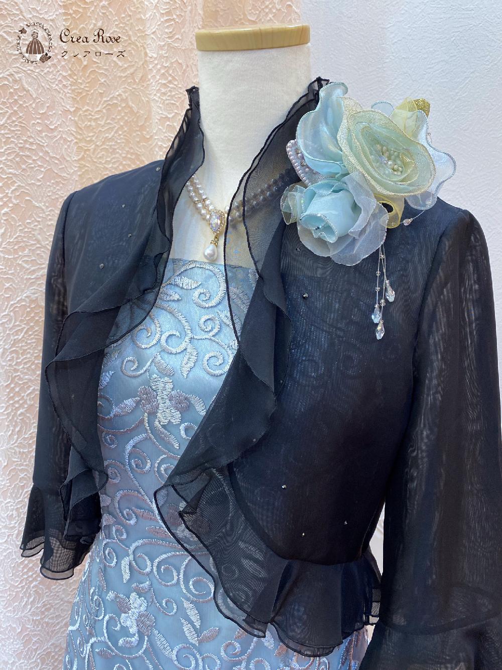 両店舗　レースとカラーが印象的なオリジナルドレス【ヘンリーガーデンドレス＋ブラックベリカボレロ】リゾートウエディングのお母様ドレスにお勧め