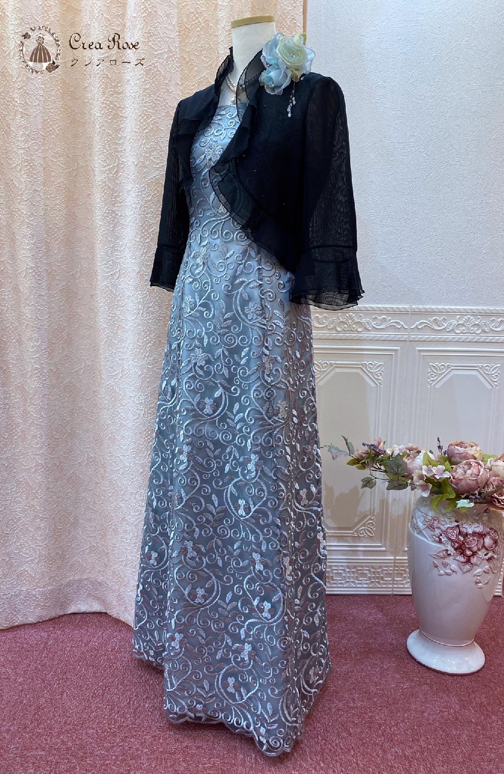 両店舗　レースとカラーが印象的なオリジナルドレス【ヘンリーガーデンドレス＋ブラックベリカボレロ】リゾートウエディングのお母様ドレスにお勧め