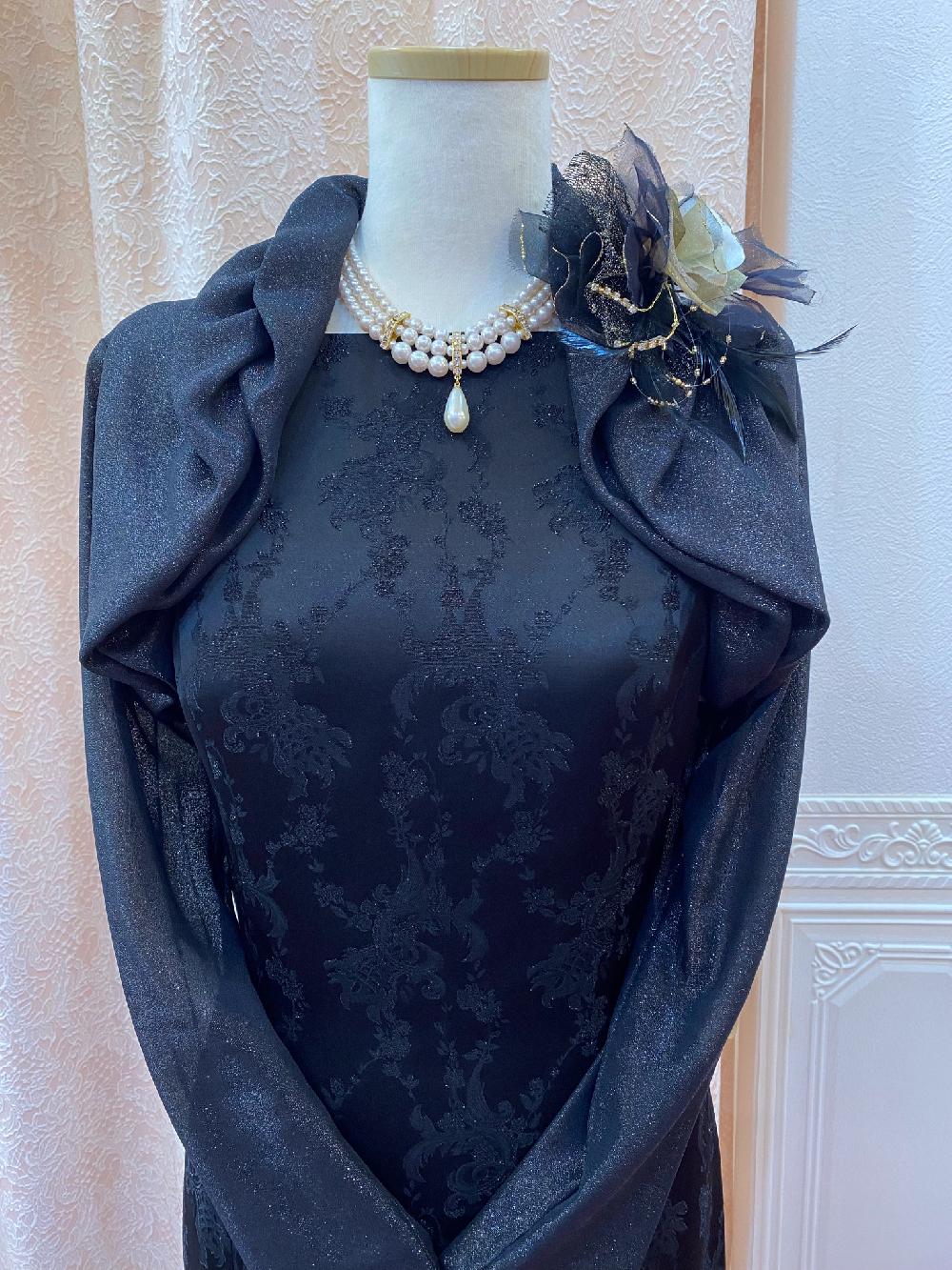 横浜元町 マーメイドラインが綺麗なブラックロングドレスとボレロ【シャマーラブラックドレス+アガーテクリステルボレロ】シックに黒いドレスをお求めの方におすすめのマザードレス その他パーティにも