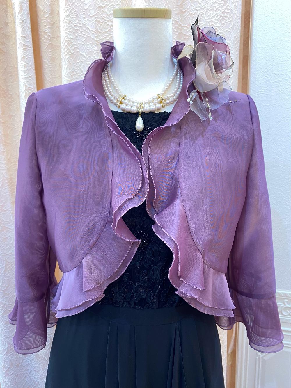 横浜元町 ドレープが綺麗なドレスと品のあるパープルボレロ【アンドリアドレッシードレス＋ベリカパープルボレロ】背が高い方にオススメのドレス9−11号