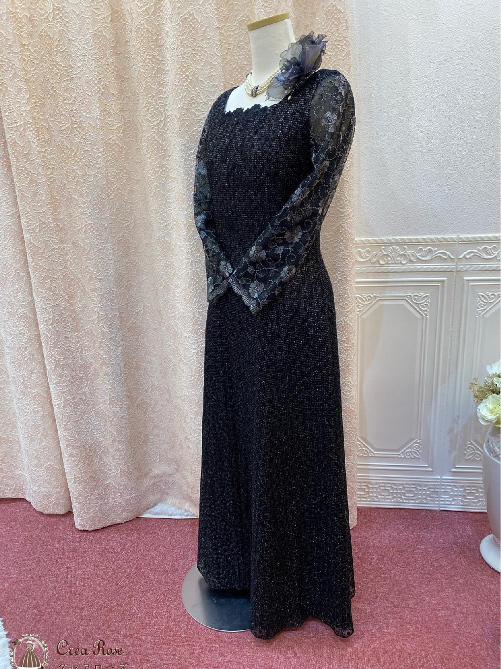 【キャセロラドレス】長袖ワンピースタイプのシルバードレス・結婚式の母親ドレスや背の高いご親族の方に