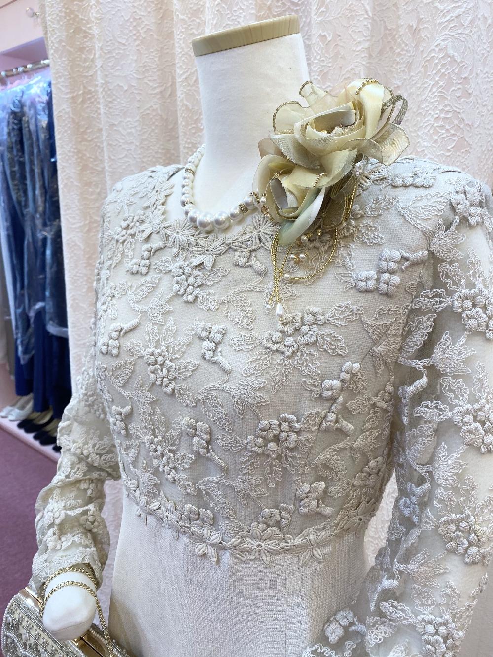 レンタル終了しました【ジーンティアニードレス】30~60代レディの結婚式やパーティーの来賓に。背が低い方のロングドレスにも