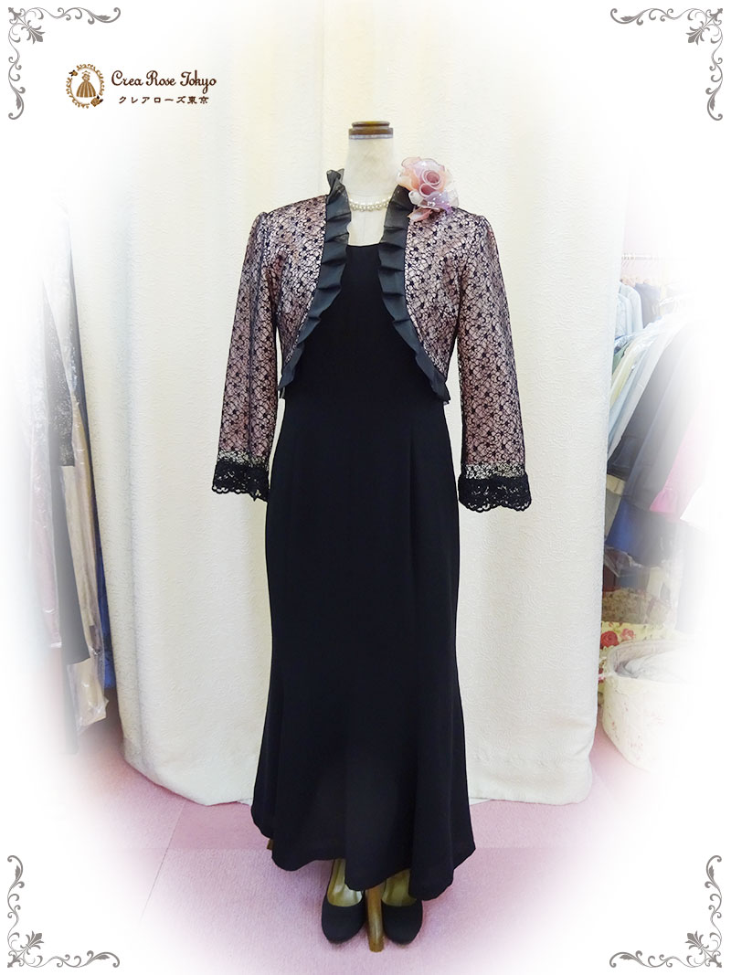 13号！日本製のシンプルなブラックロングドレス【シルヴィアドレス】背の低いお母様・ご親族様に