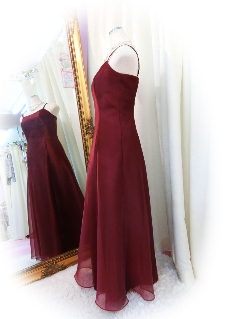 [マデリンドレス]日本製　演奏会パーティー赤ワインロングドレス