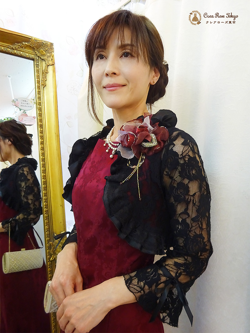 赤イブニングドレス7～9号（細身）の方、落ち着いた紅色が映えるスレンダーロングドレス【シャマーラレッドドレス】ヤングミセスの発表会やパーティーに