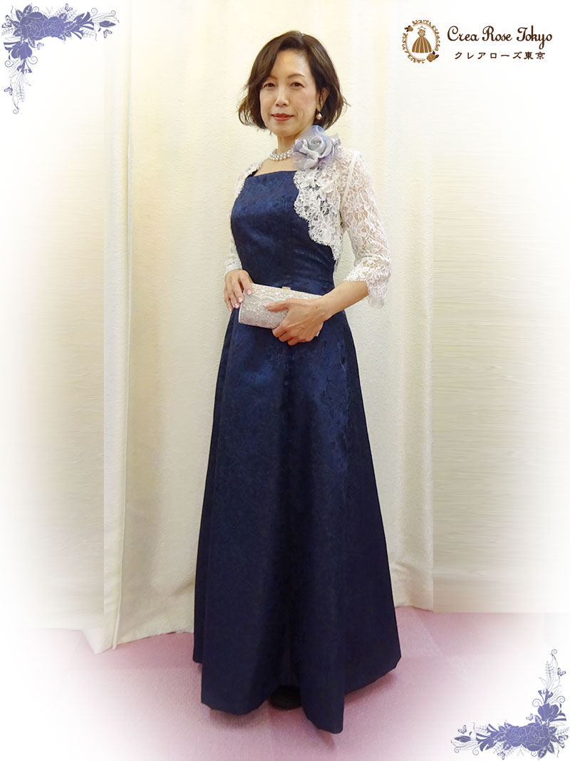 背の高いお母様に。美しいお母様必見 サイズ調整可能 人気のネイビーコーディネート2点セット【ミシェルネイビードレス＋ソフィーレースボレロ】オリジナル母親ドレス