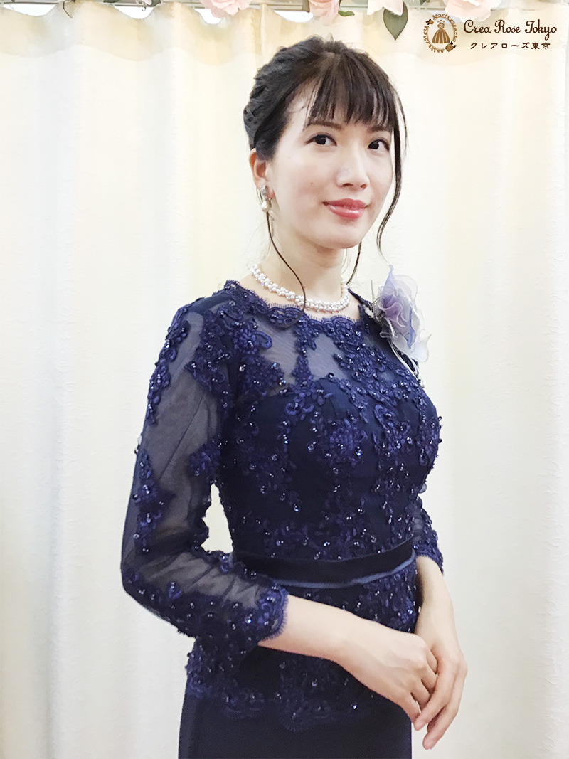 7号 輝くビジューが美しいスレンダーフォルム【ヴェロニカネイビー】40~60代のミセスの結婚式に