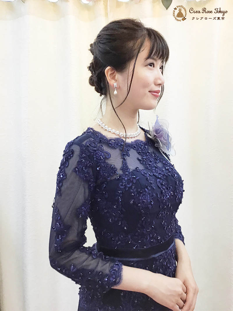 7号 輝くビジューが美しいスレンダーフォルム【ヴェロニカネイビー】40~60代のミセスの結婚式に