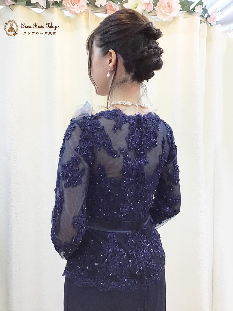 7号 輝くビジューが美しいスレンダーフォルム【ヴェロニカネイビー】40~60代のミセスの結婚式に