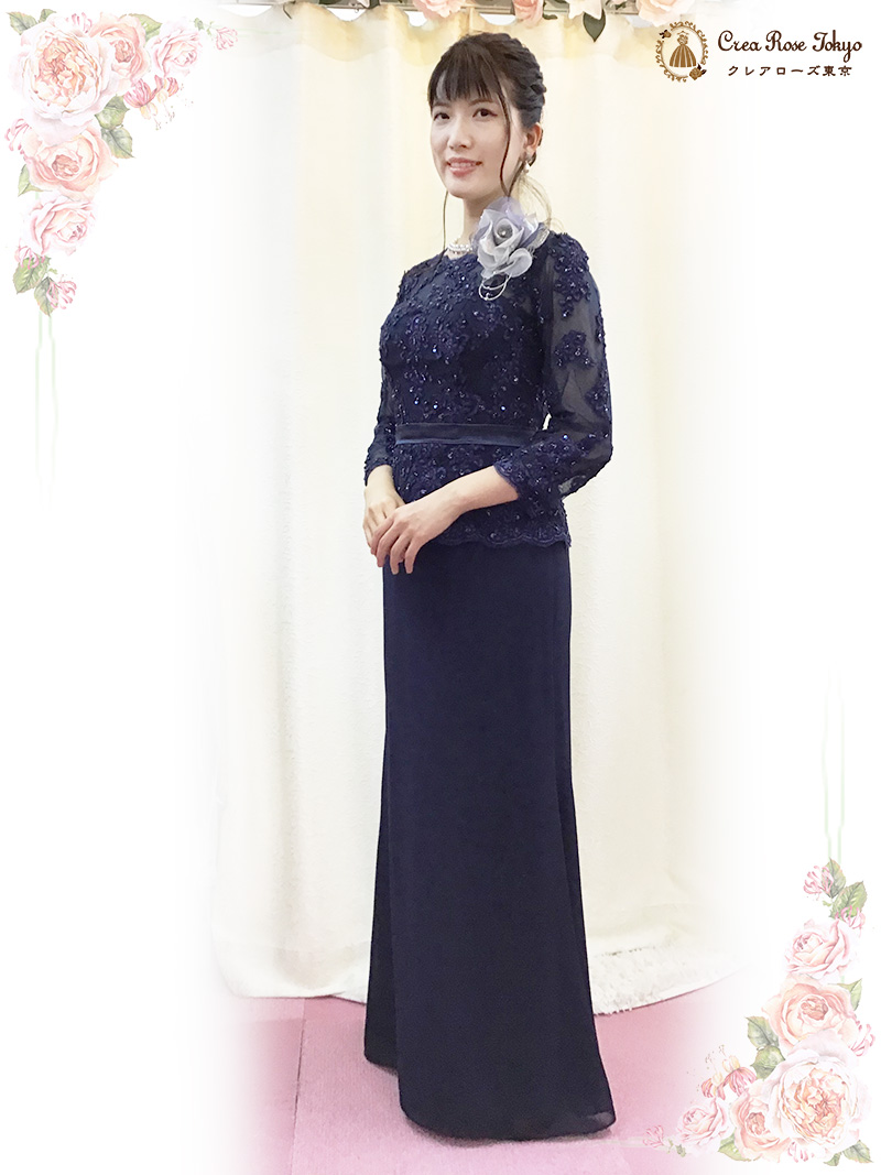 7号 輝くビジューが美しいスレンダーフォルム【ヴェロニカネイビー】40~60代のミセスの結婚式に