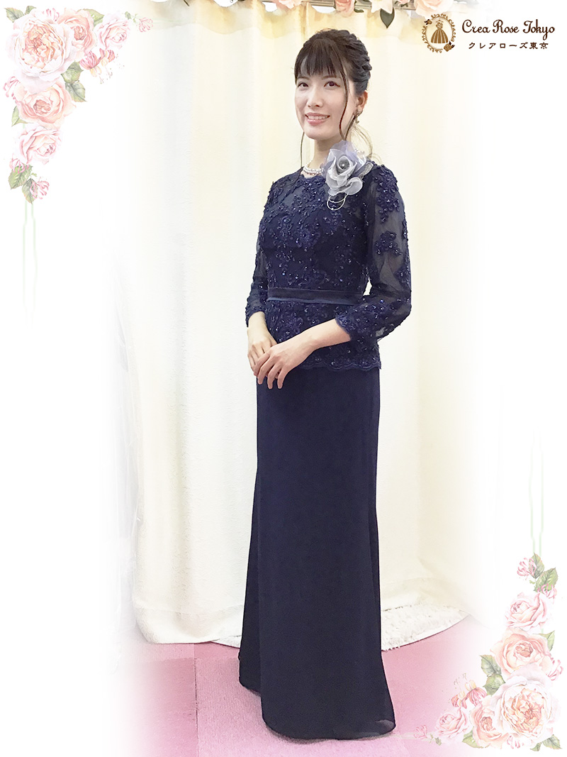 7号 輝くビジューが美しいスレンダーフォルム【ヴェロニカネイビー】40~60代のミセスの結婚式に