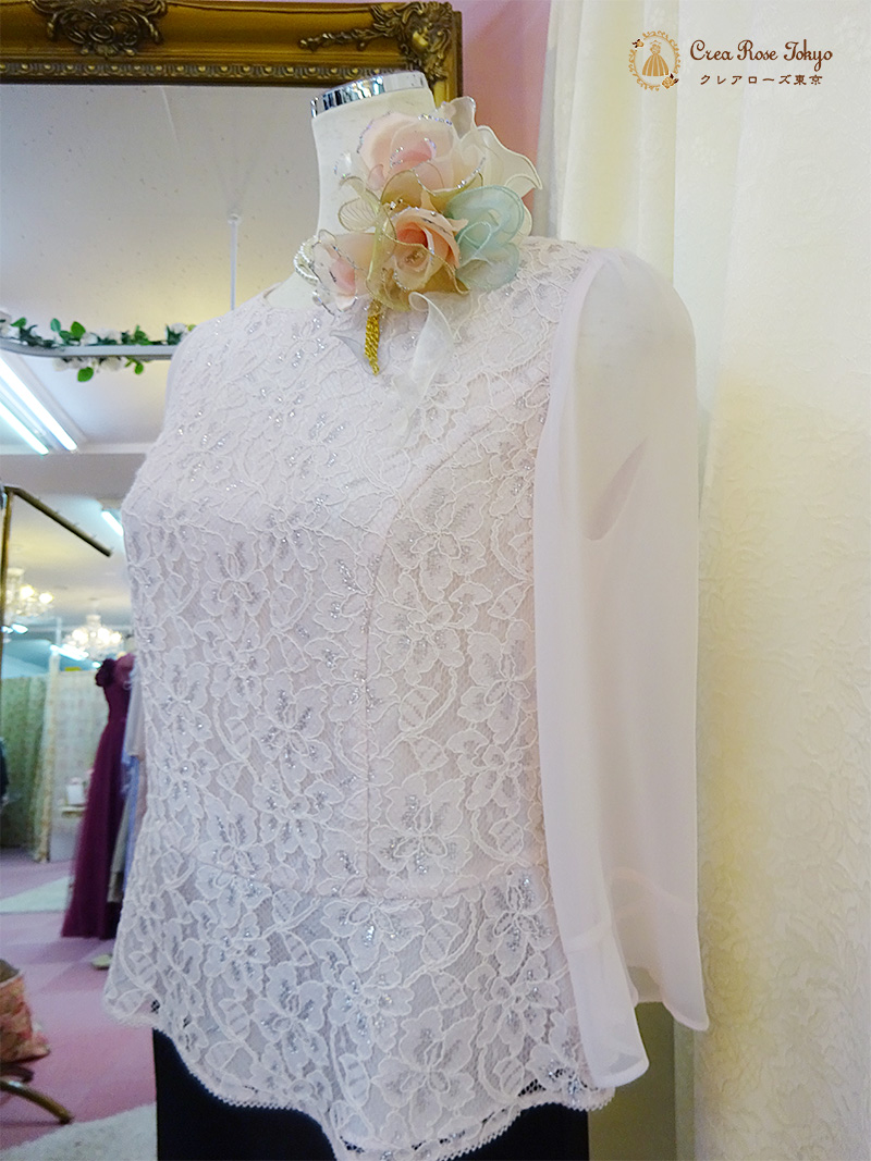 優しいピンクカラーブラウス【サファリナレースブラウス】ご親族様に