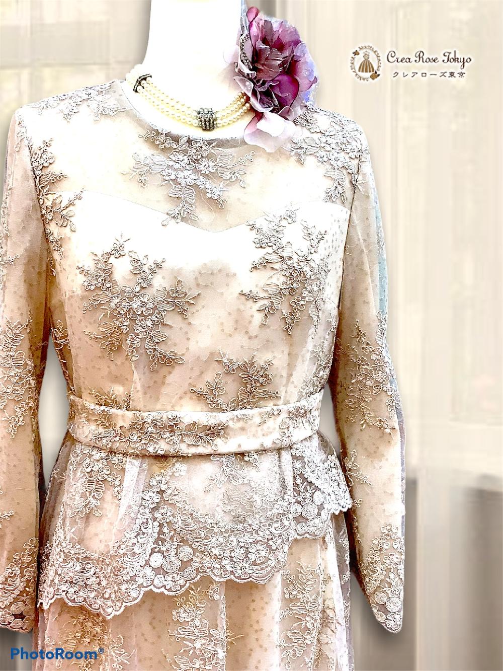 総刺繍のオリジナルロングドレス【アヴェマリアドレス】優しい色合い、可憐な刺繍、女性らしさを追求したキュートな正礼装