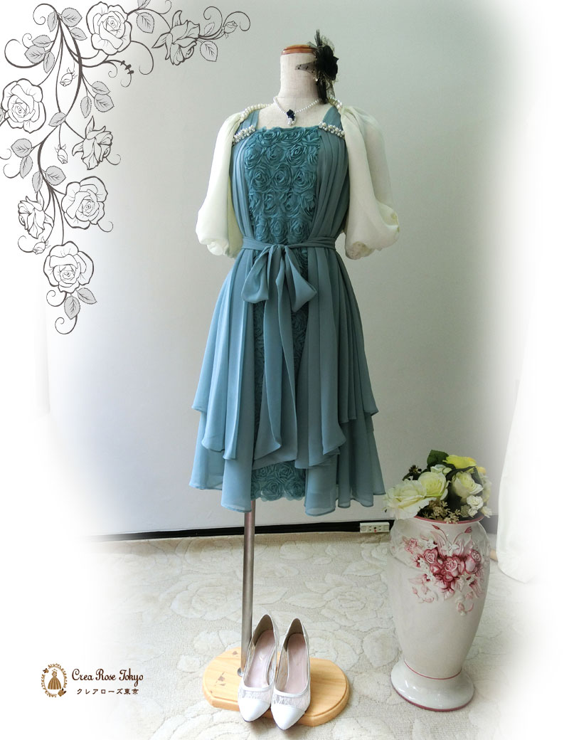 [モンテオリーブ]立体ローズ地模様エレガントドレス