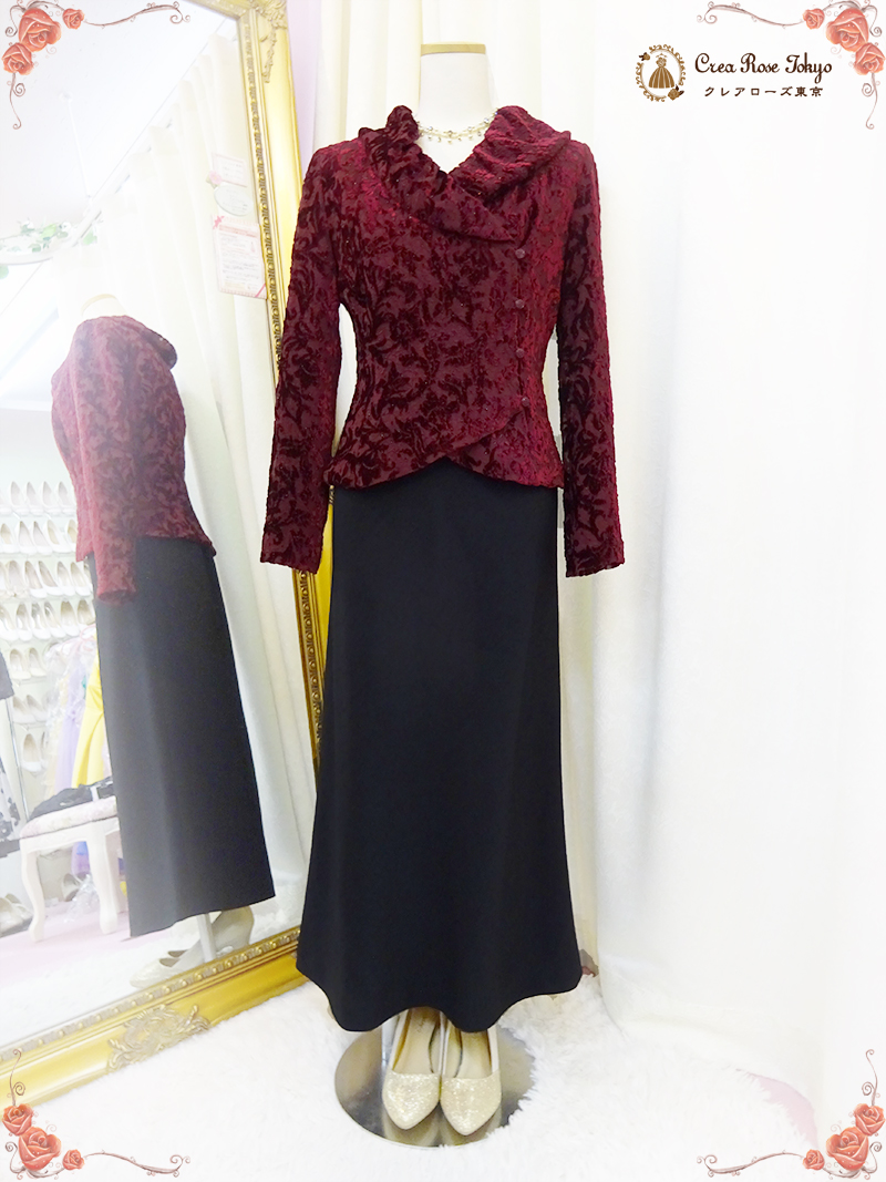 コーディネート2点セット!【フォーマルスカート+ガーネットメリージャケット】お母様、ご親族様に