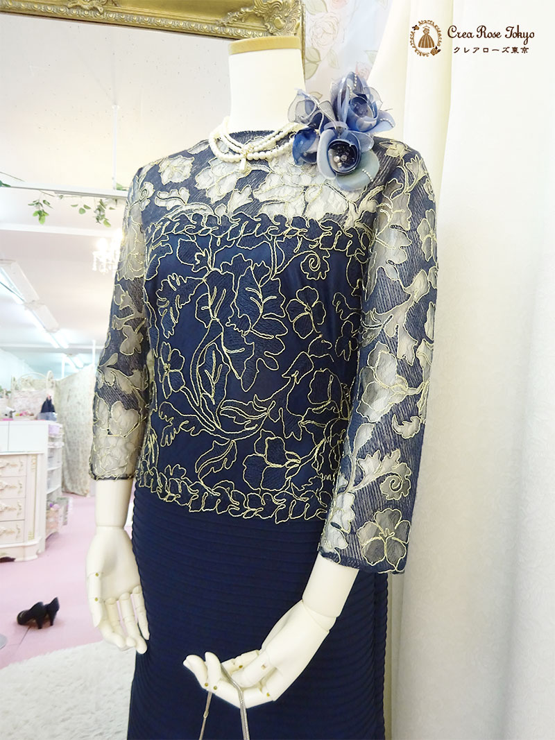 上質!11号(L)ゴールドの刺繍が華やかな【アンドリュードレス】マザーズドレス