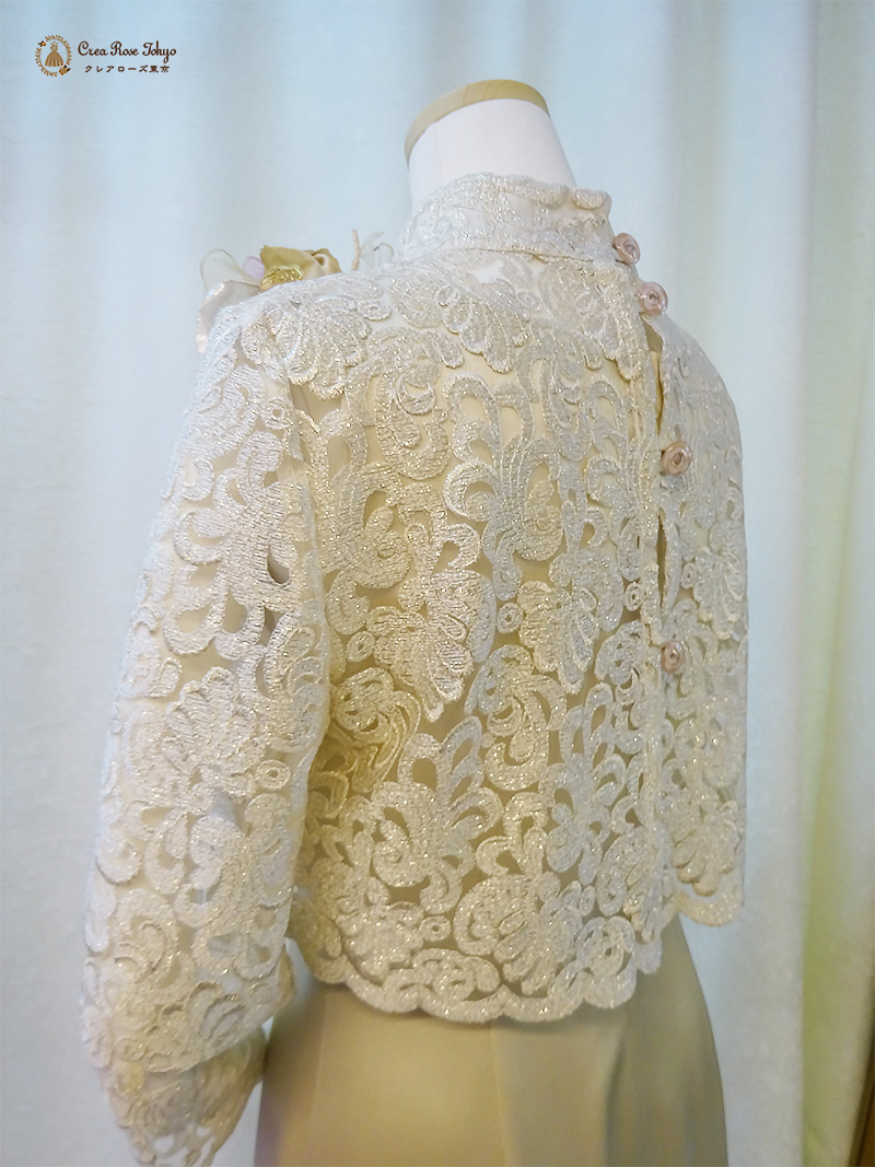 明るく輝く好印象ドレスアップ・スタイル【モナリクィーンドレス＋クラランスボレロ】30～70代の結婚式や格式高いパーティーに