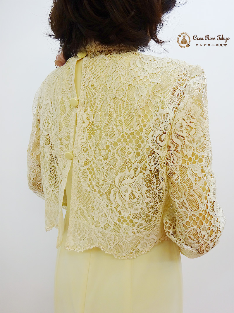 やさしいクリーム色の日本製ロングドレス【ユミ・クラシカルドレス】ミセスの結婚式やパーティーに