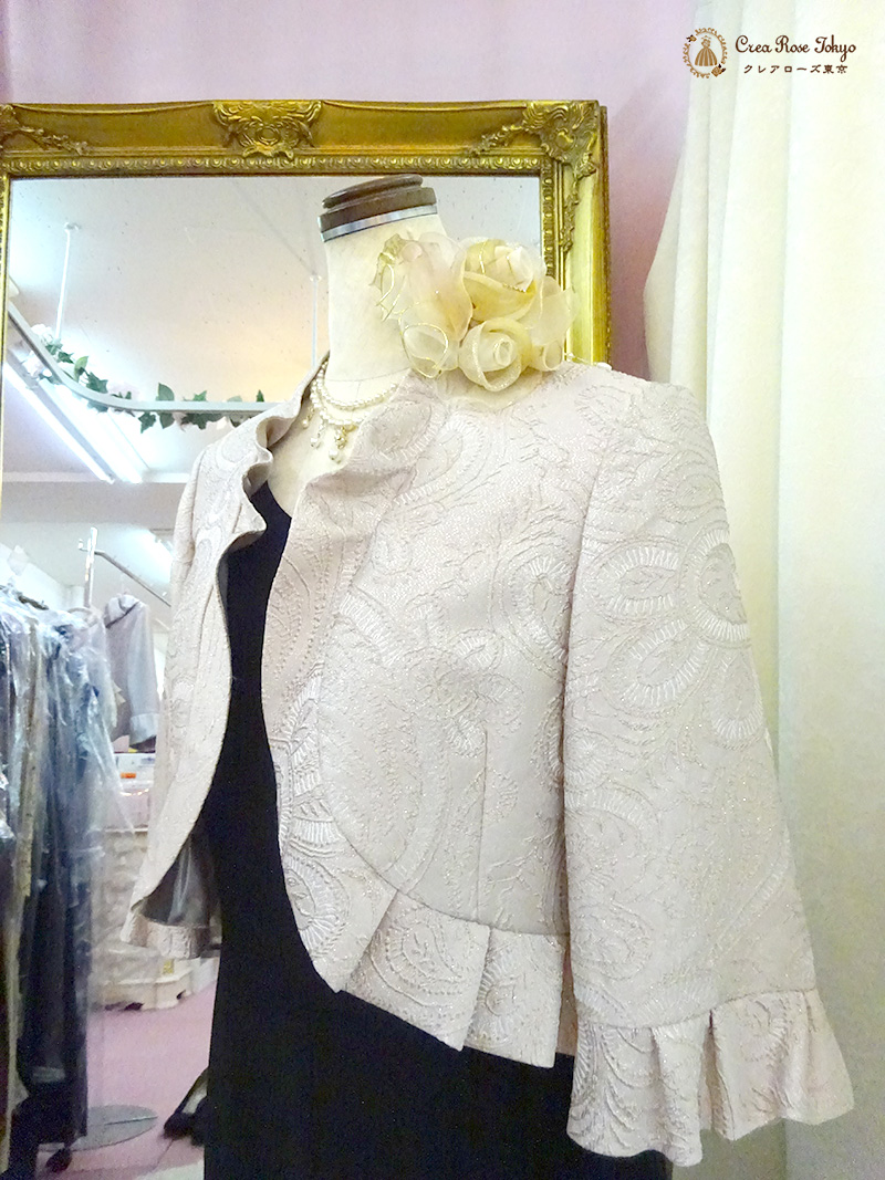 背の低いミセスに。柔らかなシフォンの裾【クラリネットドレス＋キャサリナジャケット】40～60代の結婚式・パーティーに