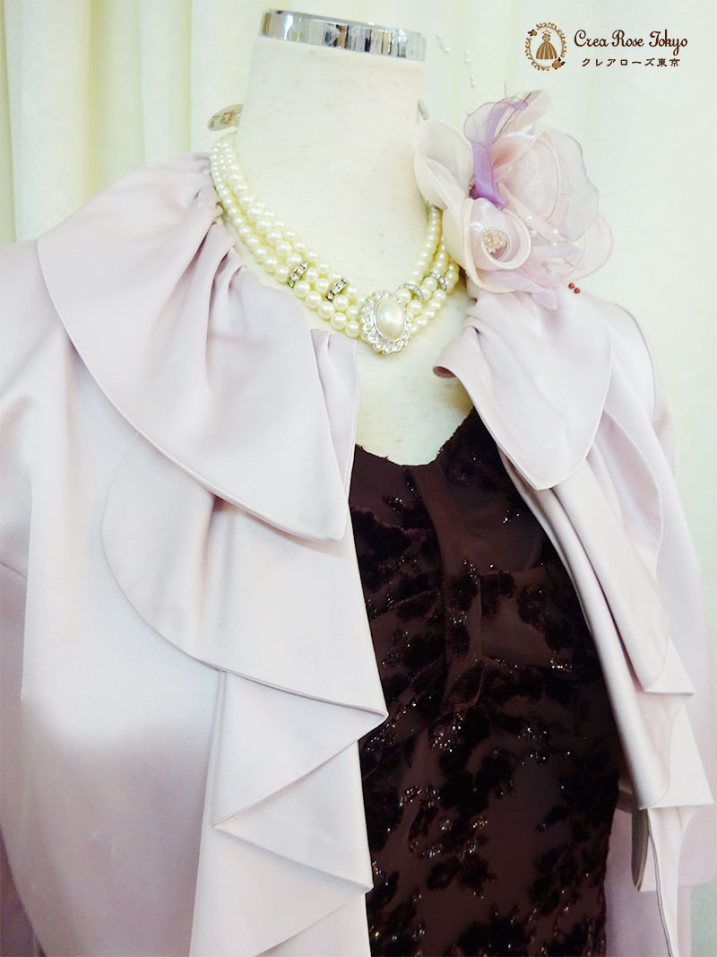 秋冬におすすめ！シックなボルドーカラーの地模様ドレス【ジュリアシアンドレス】お母様、叔母さま、ご親族様