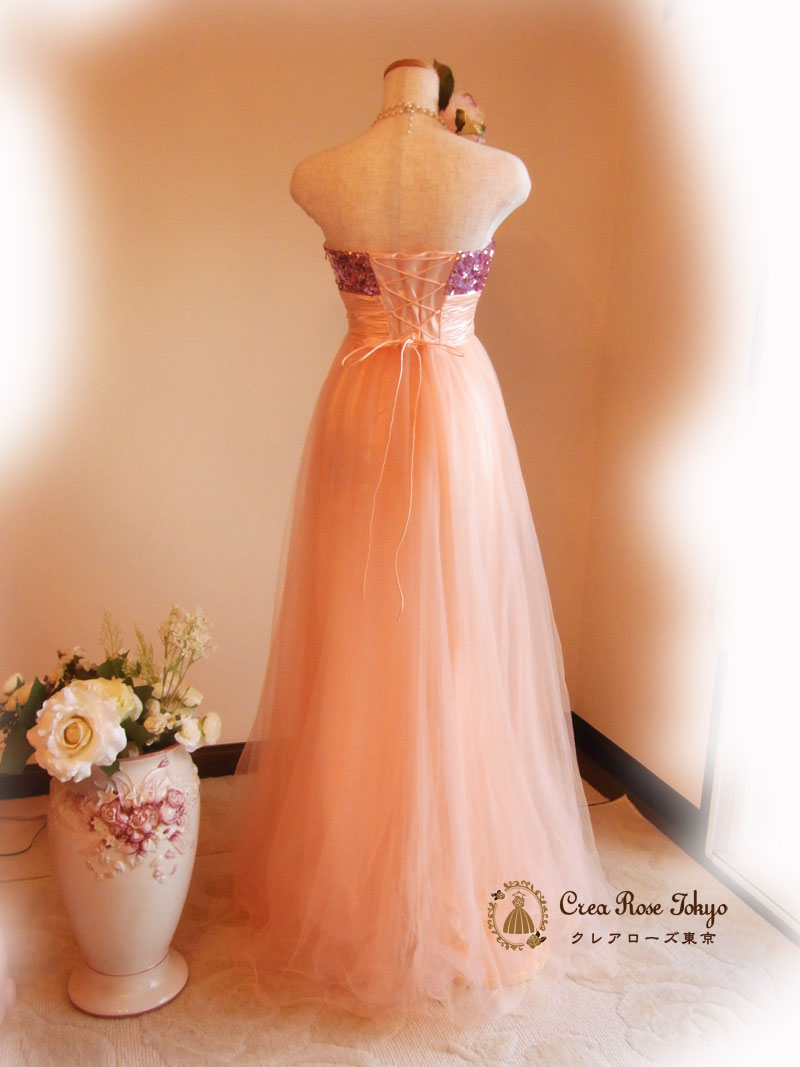 [ミリアピンク]ロングソフトピンクドレス　S～L　発表会、ステージ向け