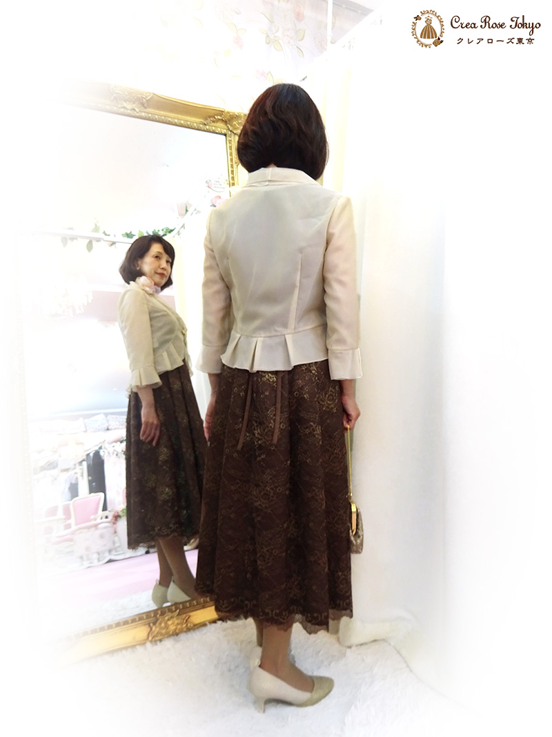 大人の女性に肌なじみの良いチョコレート色のドレス【チョコナットブラウンドレス】 洗練されたミセスのパーティや式典に