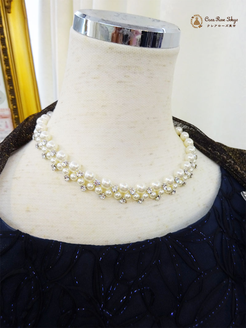 丈長め。立体模様が上品なネイビーワンピースドレス2点セット！【ノーブルフェリカドレス＋グランショール】ご親族様に