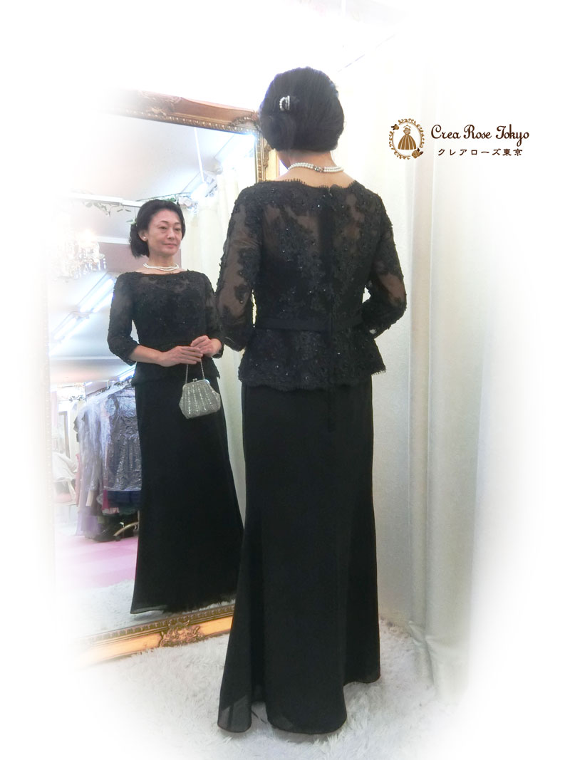 正礼装[ヴェロニカ]サイズ各種。ミセスにおすすめ、ビジューが美しい袖付き長袖マザーズドレス