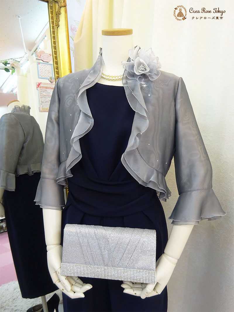 シンプルエレガンス13号〜15号！ご親族様におすすめのドレス2点セット【エリザベータドレス＋グレーベリカボレロジャケット】大きいサイズ