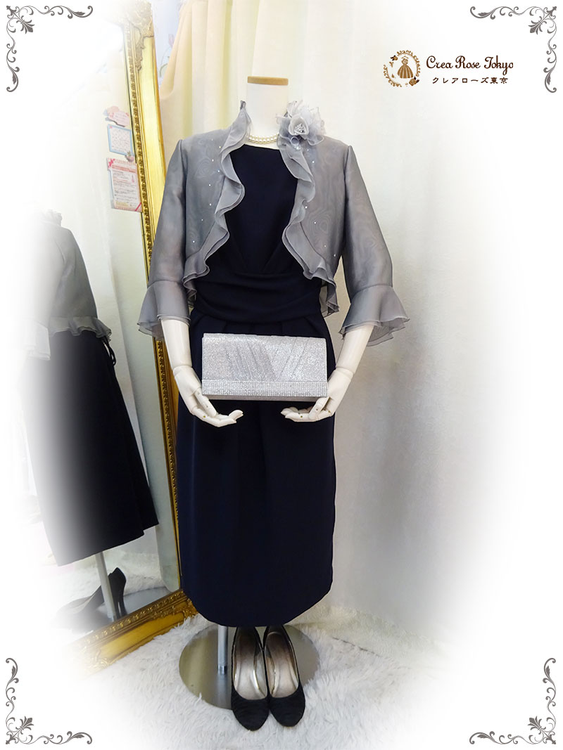 シンプルエレガンス13号〜15号！ご親族様におすすめのドレス2点セット【エリザベータドレス＋グレーベリカボレロジャケット】大きいサイズ