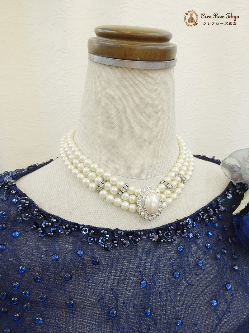 正礼装【ミルゼットネイビー】上質な袖ありレースのネイビー母親ロングドレス