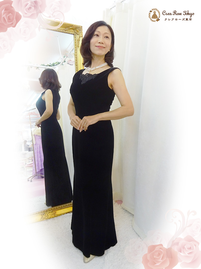 9号より少し大きめ、英国淑女のような格調高いロングドレス【イングリッシュベロアグランデドレス】結婚式のご親族・ミドル＆シニア世代のパーティーに