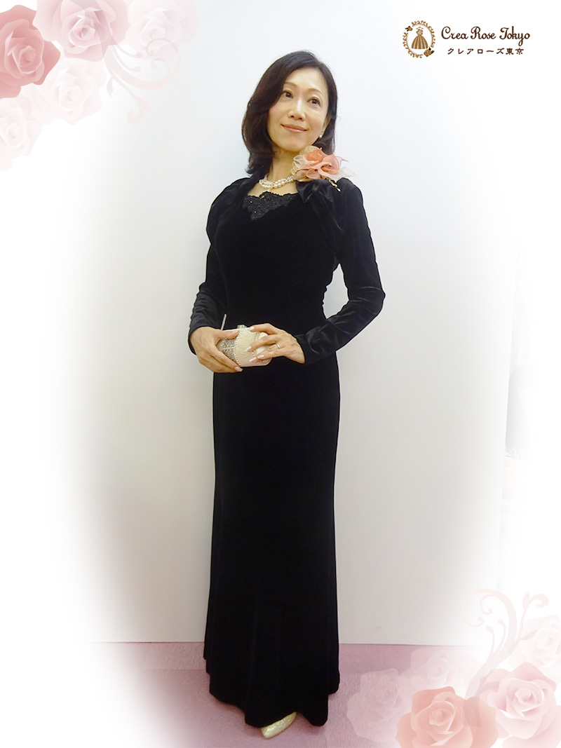 9号より少し大きめ、英国淑女のような格調高いロングドレス【イングリッシュベロアグランデドレス】結婚式のご親族・ミドル＆シニア世代のパーティーに
