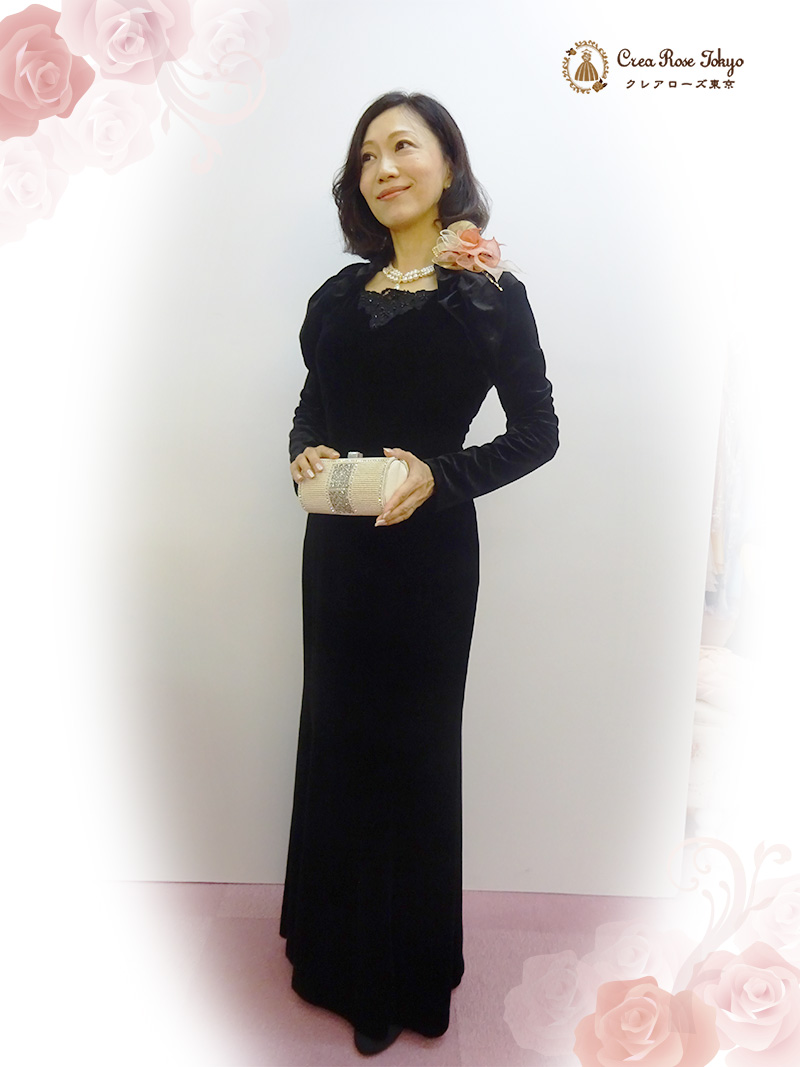 9号より少し大きめ、英国淑女のような格調高いロングドレス【イングリッシュベロアグランデドレス】結婚式のご親族・ミドル＆シニア世代のパーティーに