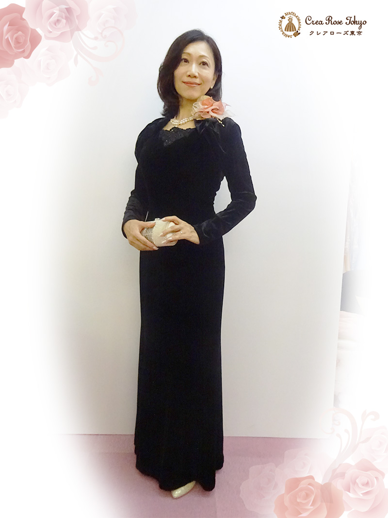 9号より少し大きめ、英国淑女のような格調高いロングドレス【イングリッシュベロアグランデドレス】結婚式のご親族・ミドル＆シニア世代のパーティーに